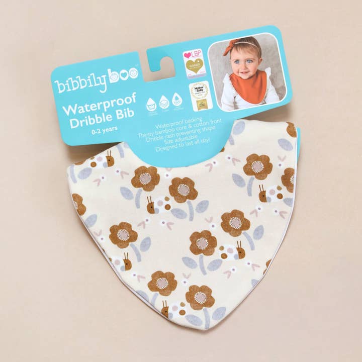 Ladybird Floral Waterproof Dribble Bib for wholesale by Bibbilyboo