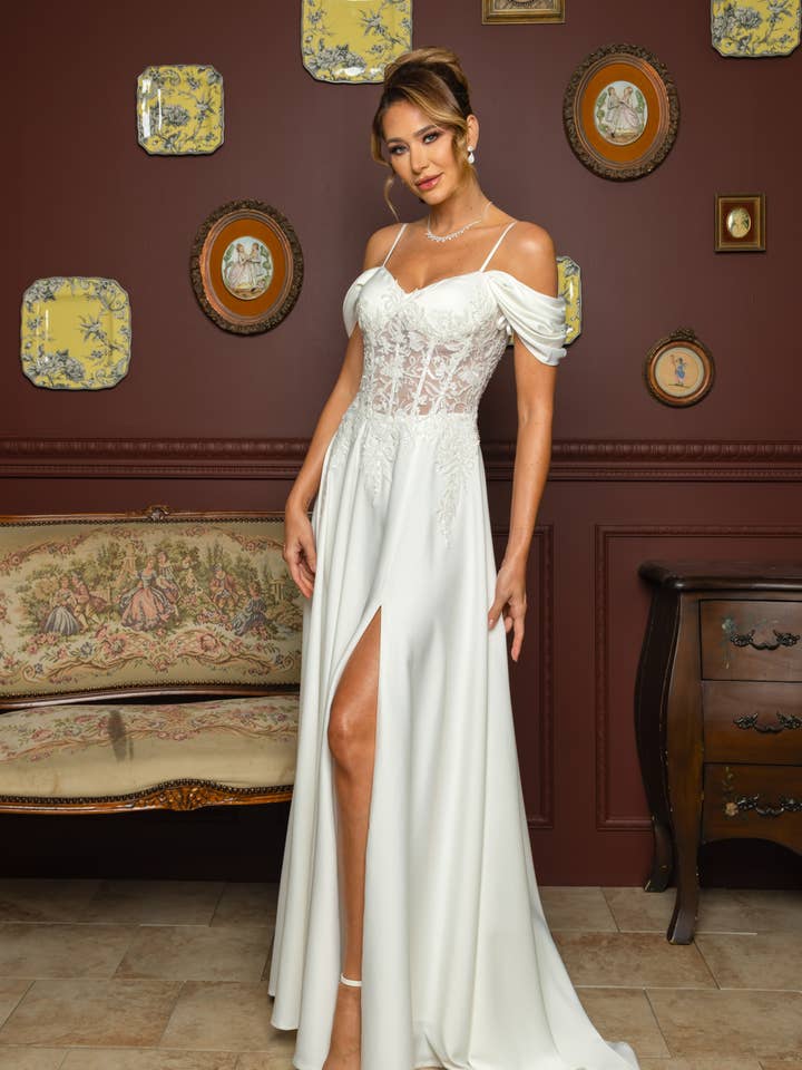 7524-XL OFF SHOULDER BEADED & EMBORIDERED FORMAL MAXI DRESS for wholesale by RICARICA INC.