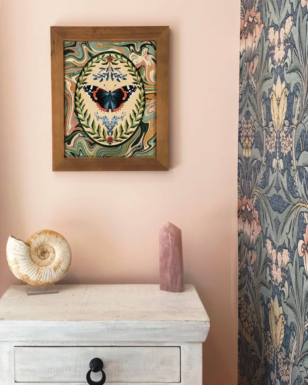 Folk Meadow - Wholesale Art Print - Red Admiral Butterfly & Ladybugs Print - 8x102