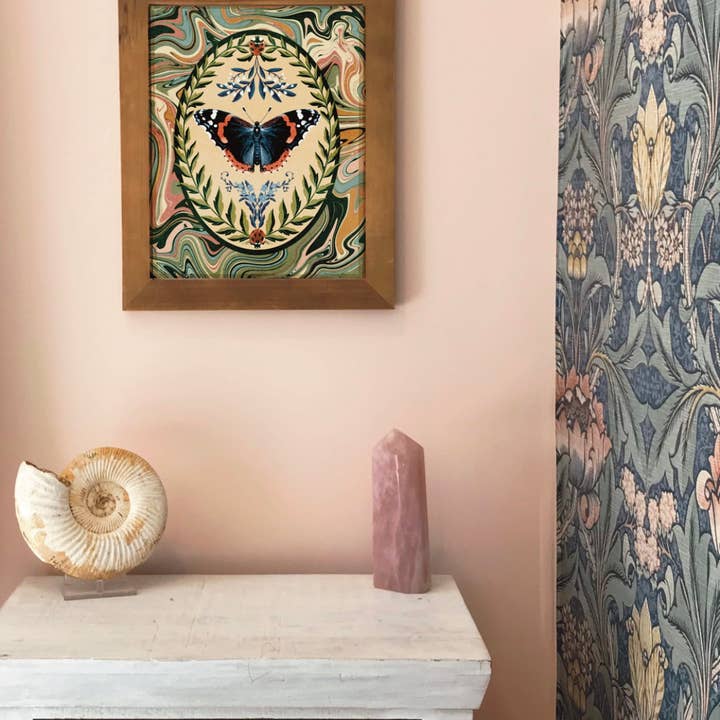 Folk Meadow - Wholesale Art Print - Red Admiral Butterfly & Ladybugs Print - 8x102