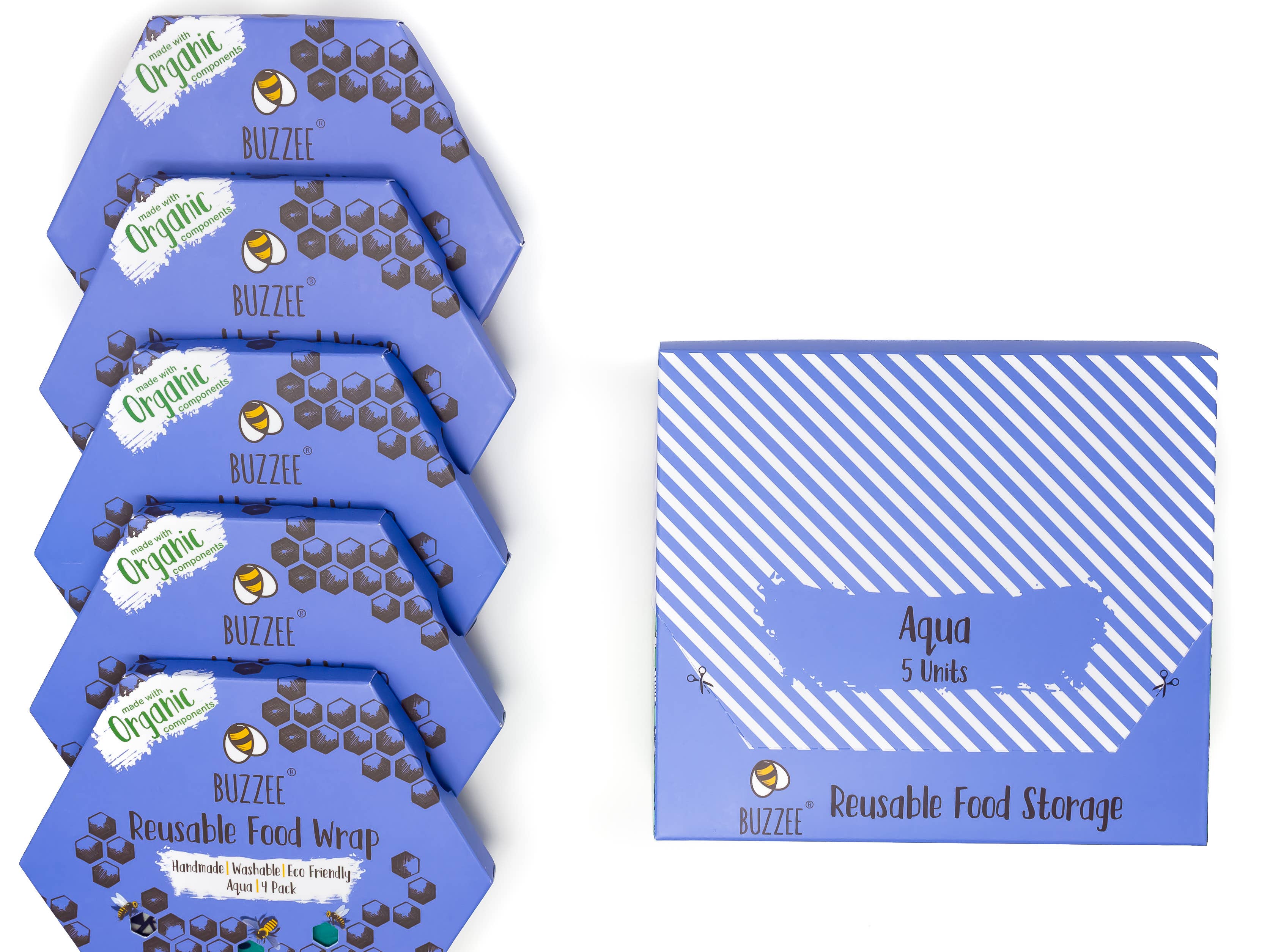 Buzzee - Vendita all'ingrosso Involucro/sacchetto per alimenti - Involucri alimentari riutilizzabili in cera d'api AQUA - 4 confezioni7