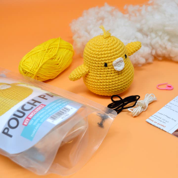 Creative World of Crafts - Wholesale Craft sewing kit - Knitty Critters - Pouch Pals - Colin The Chick Crochet Kit