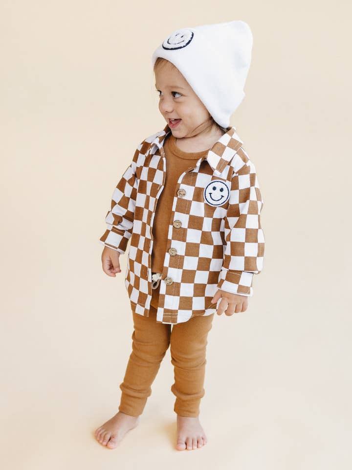 Lucky Panda Kids - Wholesale Shirt Jacket/Shacket - Kids - Baby Kids Cotton Fall Shacket | Smiley Checkered Copper