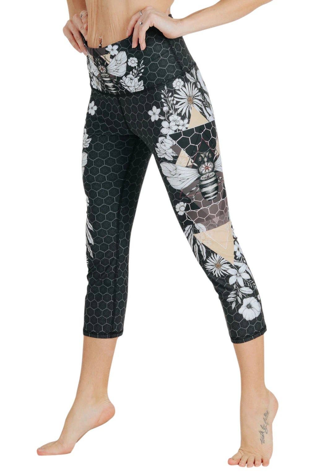Yoga Democracy – wholesale Athletic/lounge leggings – Women's – Blackout Beeloved Printed Yoga Crops1