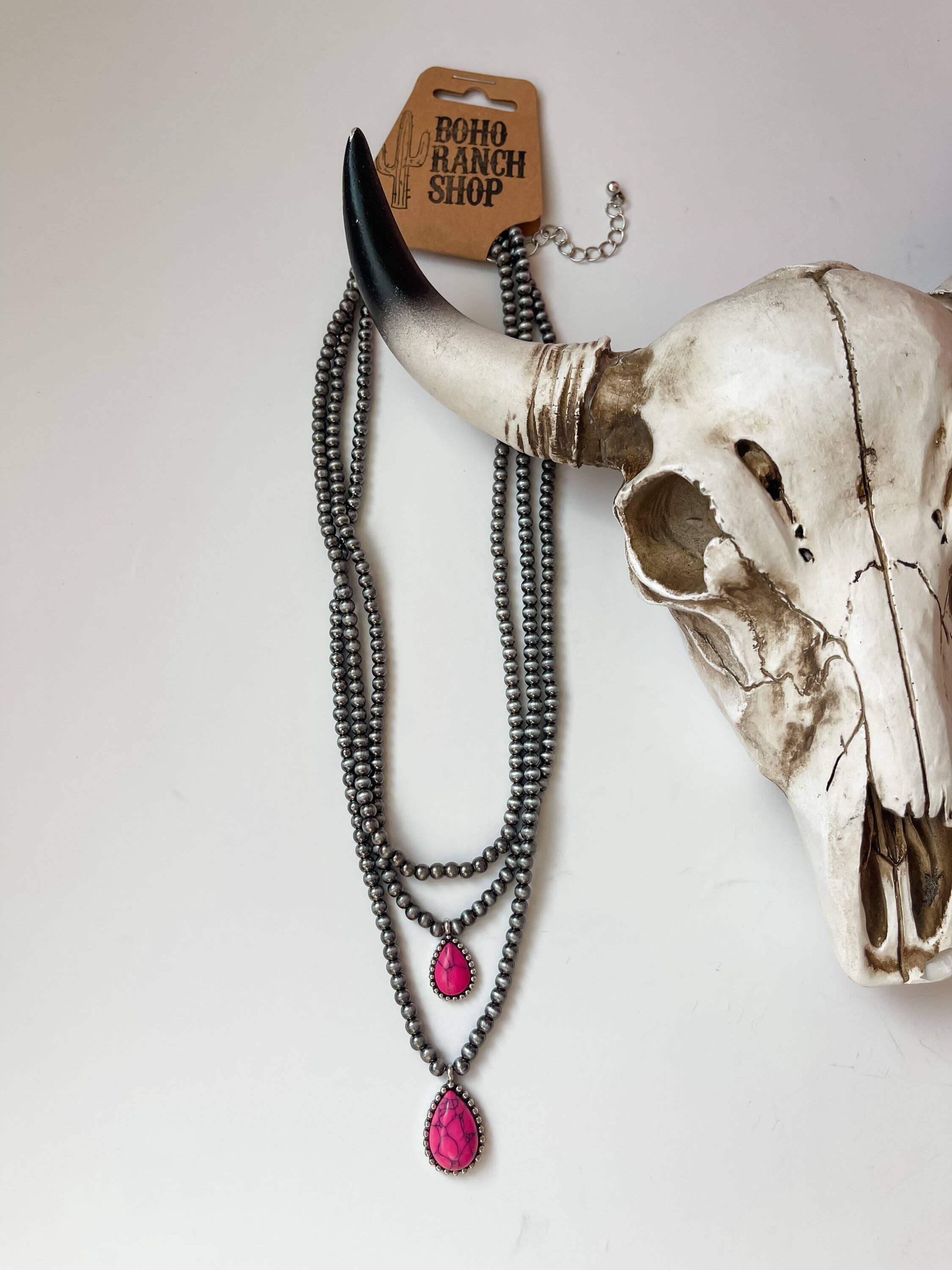 Boho Ranch Shop - Venta al por mayor Collares de cuentas/perlas - Collar de múltiples capas con cuentas navajos y semipiedras2