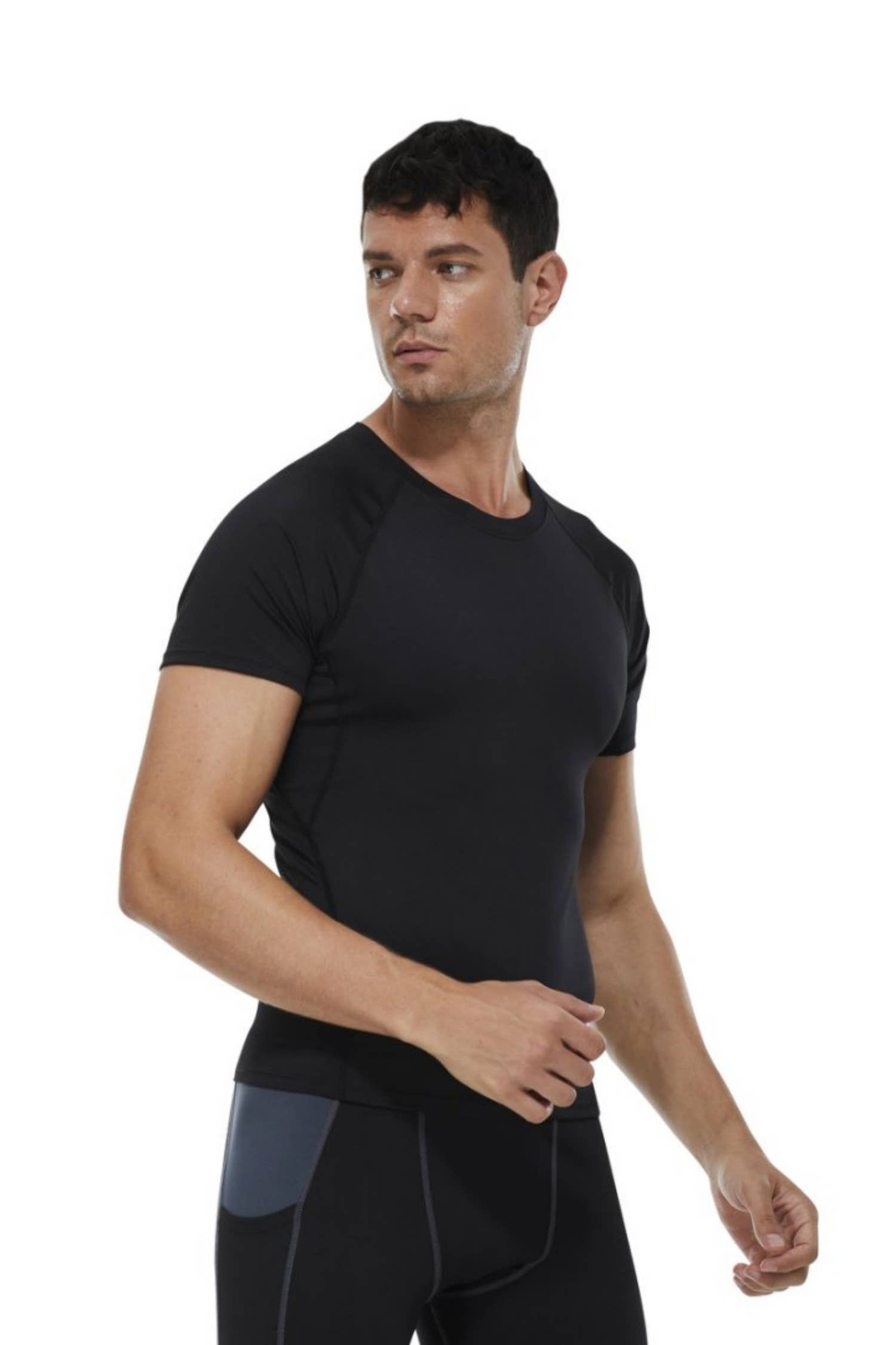 Active by Anna-Kaci - Wholesale Athletic top – men's - Compression Short Sleeve T-Shirt in Stretch Heather Fabric