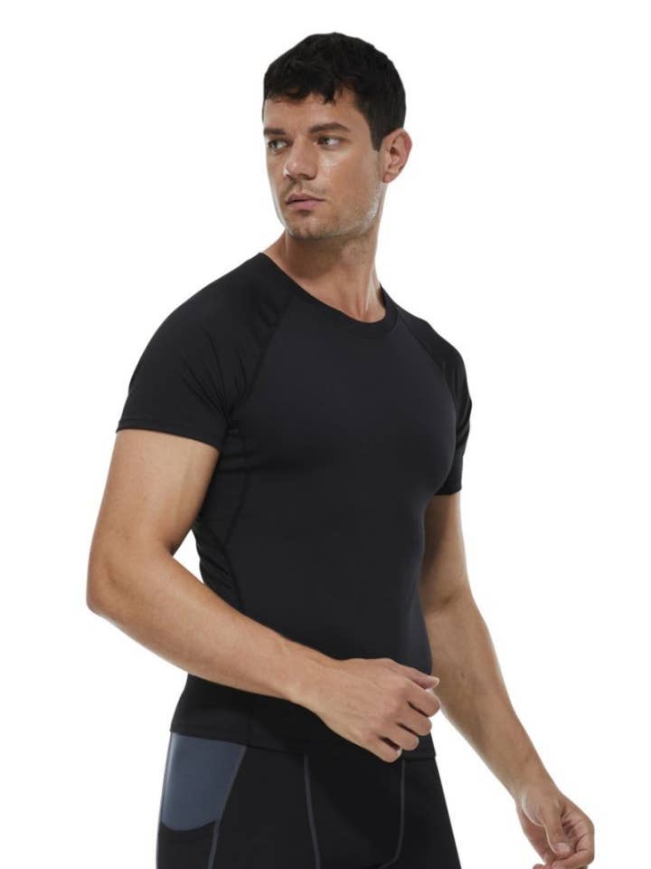 Active by Anna-Kaci - Wholesale Athletic Top - Men's - Compression Short Sleeve T-Shirt in Stretch Heather Fabric