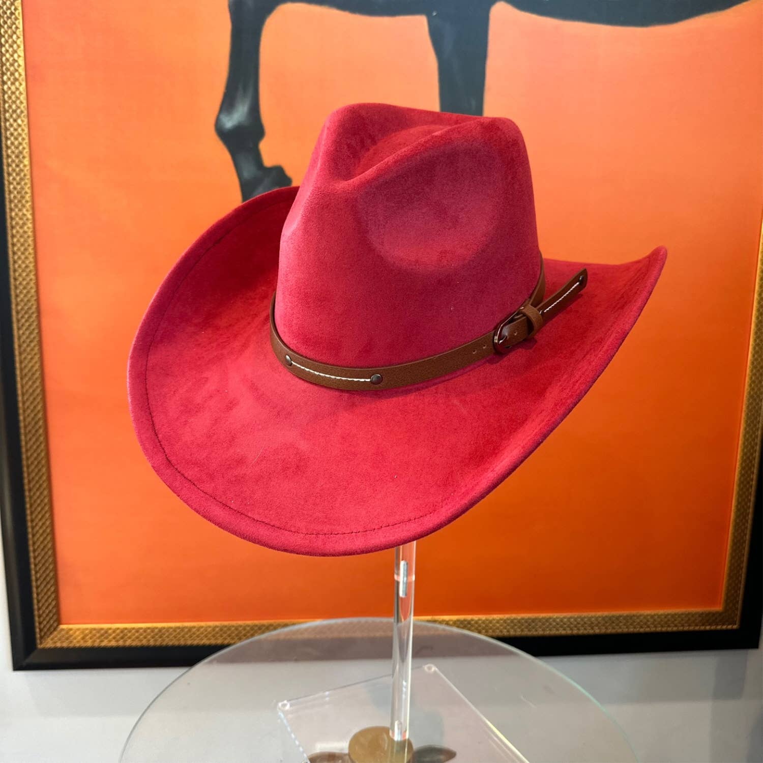 Bella Betty - Vente Chapeau de cowboy – femme - Chapeau de cowboy en daim végétalien à bord rigide avec ceinture en cuir20