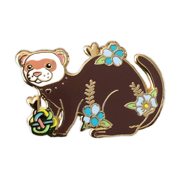 Brown Ferret Enamel Pin for wholesale by The Crowned Rabbit