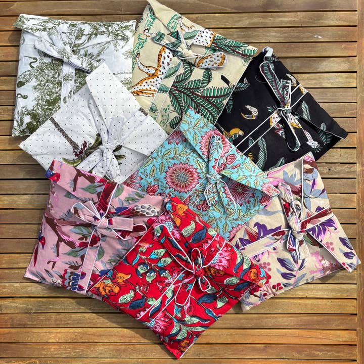 Muno - Wholesale Sleepwear Set - Women's - Light Pink Flowers and Birds Indian Cotton Pyjama Set 5