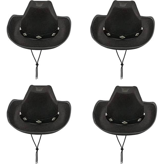 Lot de 4 chapeaux de cowboy noirs (taille enfant) - Chapeaux de cowboy en feutre, chapeaux de cowgirl pour femmes, décorations d'enterrement de vie de jeune fille par 4E's Novelty pour la vente par 4E's Novelty