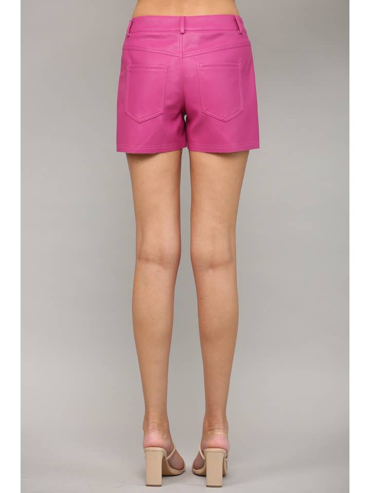 MAGENTA FAUX LEATHER SHORTS FP8568 for wholesale on Faire3
