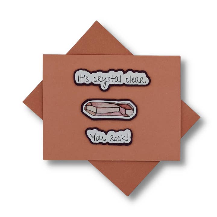 "You Rock! It's Crystal Clear.' | Rose Quartz | A2 Card for wholesale by E. Paganelli Art