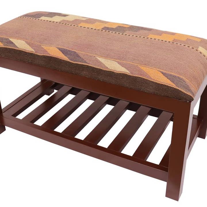 Arshs Fine Rugs - Venta al por mayor Puf - Banco de almacenamiento de madera hecho a mano tapizado Kilim de Urban Cash