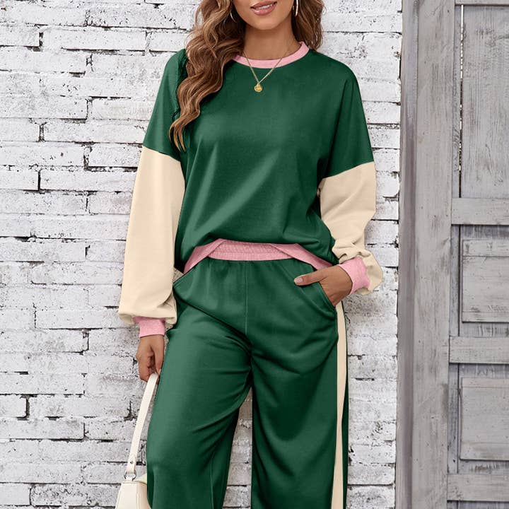 Blackish Green 2pcs Color Block Pullover Loose Pant Set and other Purchase Wholesale moda plus size. Free Returns & Net 60 Terms on Faire trending on Faire.
