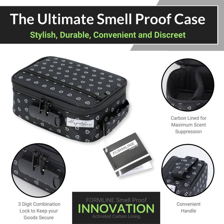 Formline Smell Proof Bags - Wholesale Humidor/Cigar Accessory - Formline x HarperLynn Smell Proof Bag / Case with Lock (Cute Heart Pattern Print)