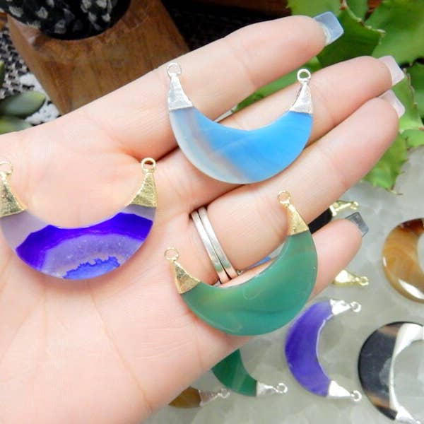 Jewelers Paradise - Wholesale Individual charm/pendant - Agate Slice Crescent Double Bail Pendant7