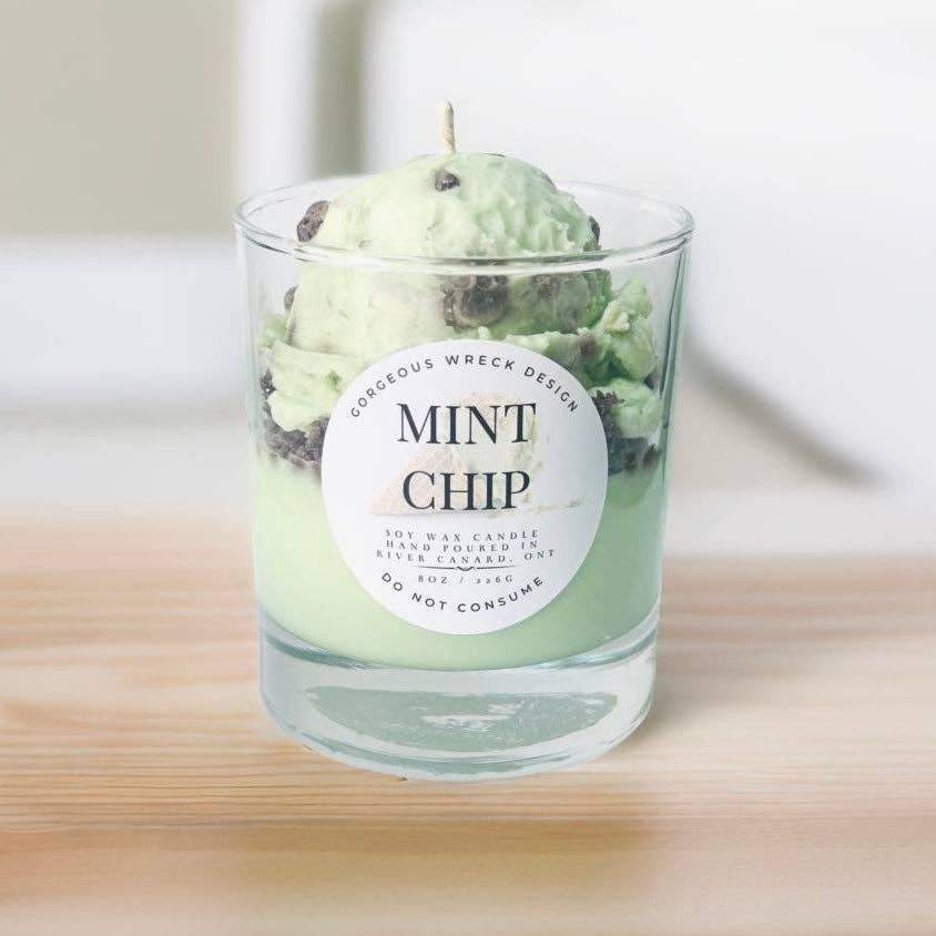 Gorgeous Wreck Design - Wholesale Novelty Candle - Mint Chocolate Chip Dessert Candle .