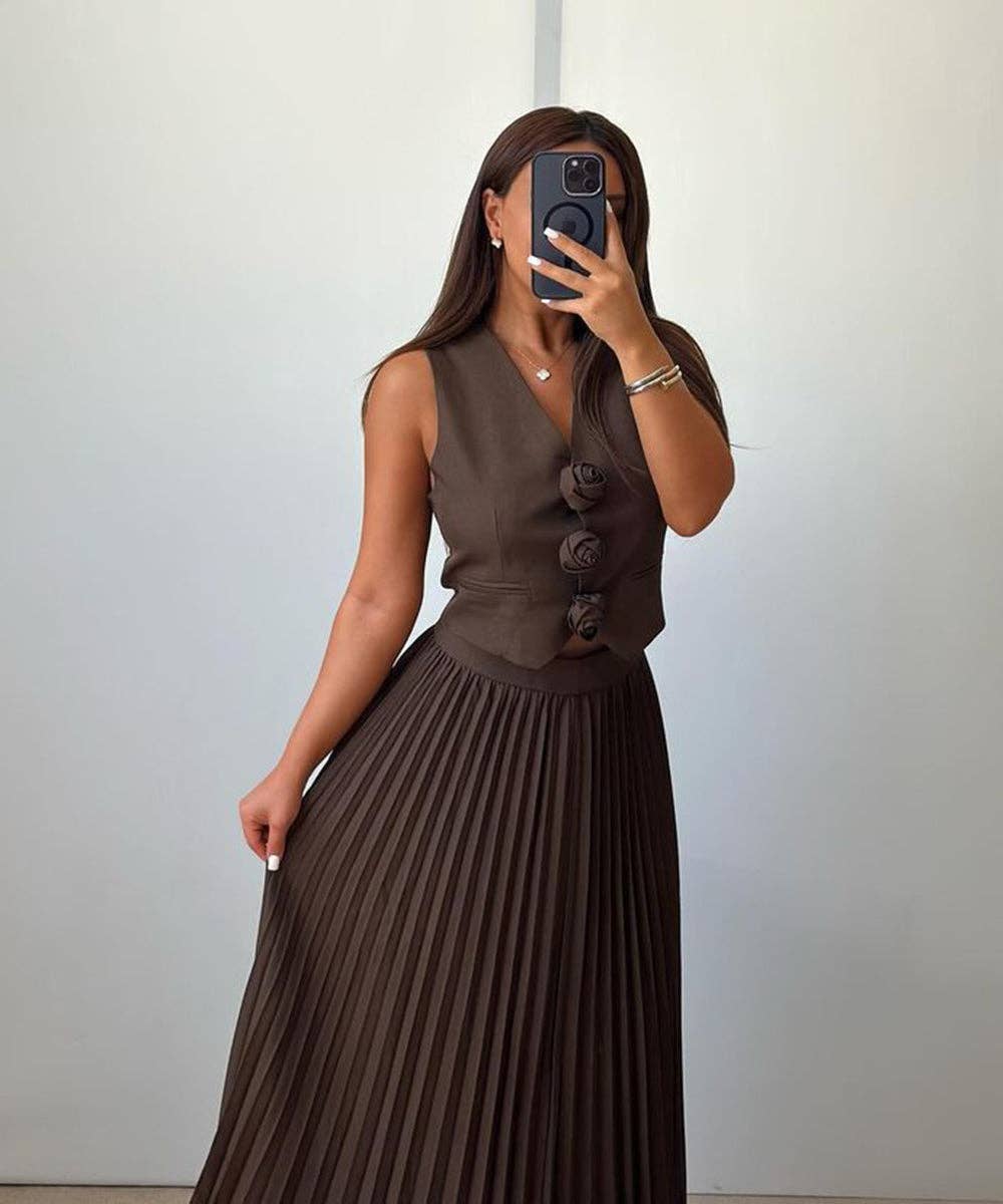 Aria Romance – Großhandel Set aus Oberteil und Rock – Damen – Zweiteiliges Set mit plissierten Ärmeln und Lagenlook25