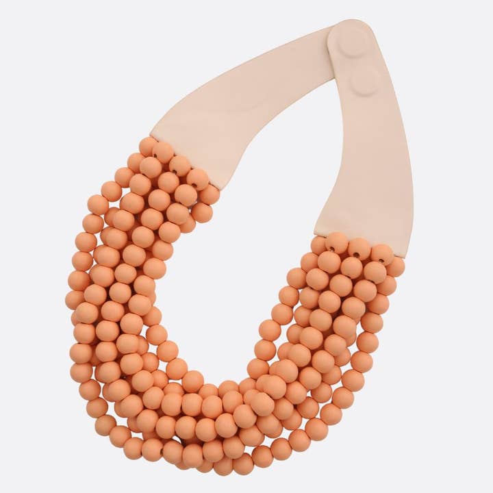 anbfashion – wholesale Beaded/pearl necklace – WOOD BEADED LAYERED MAGNETIC NECKLACE