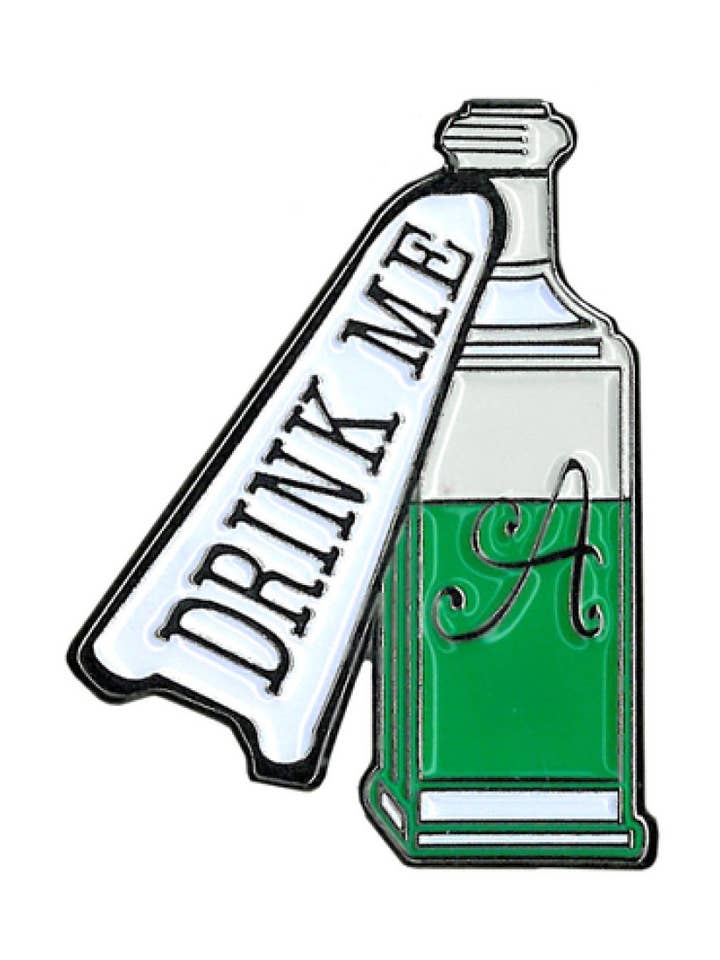 Alice In Wonderland Drink Me Enamel Pin 1.25" for wholesale by Sunshine Joy