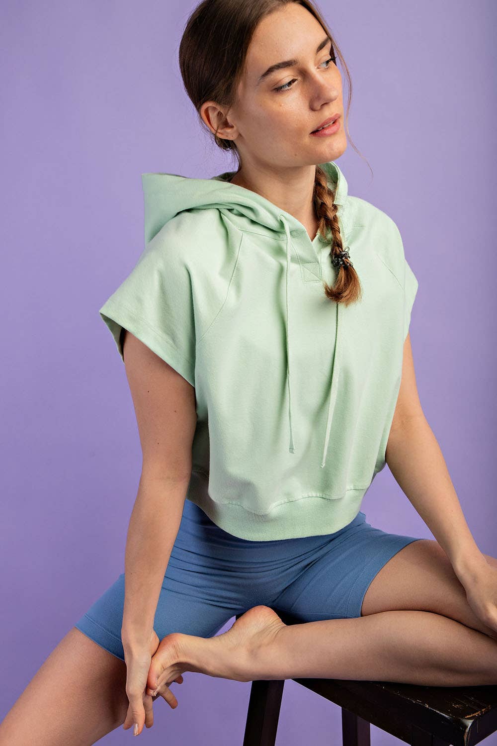 Rae Mode - Wholesale Hoodie - Women's - COTTON LYCRA SHORT SLEEVE HOODIE TOP11