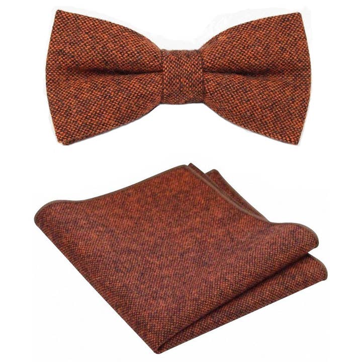 Charlie Rusty Copper Verbrande Oranje Tweed Vlinderdas & Pochet Set voor wholesale door Dickie Bow