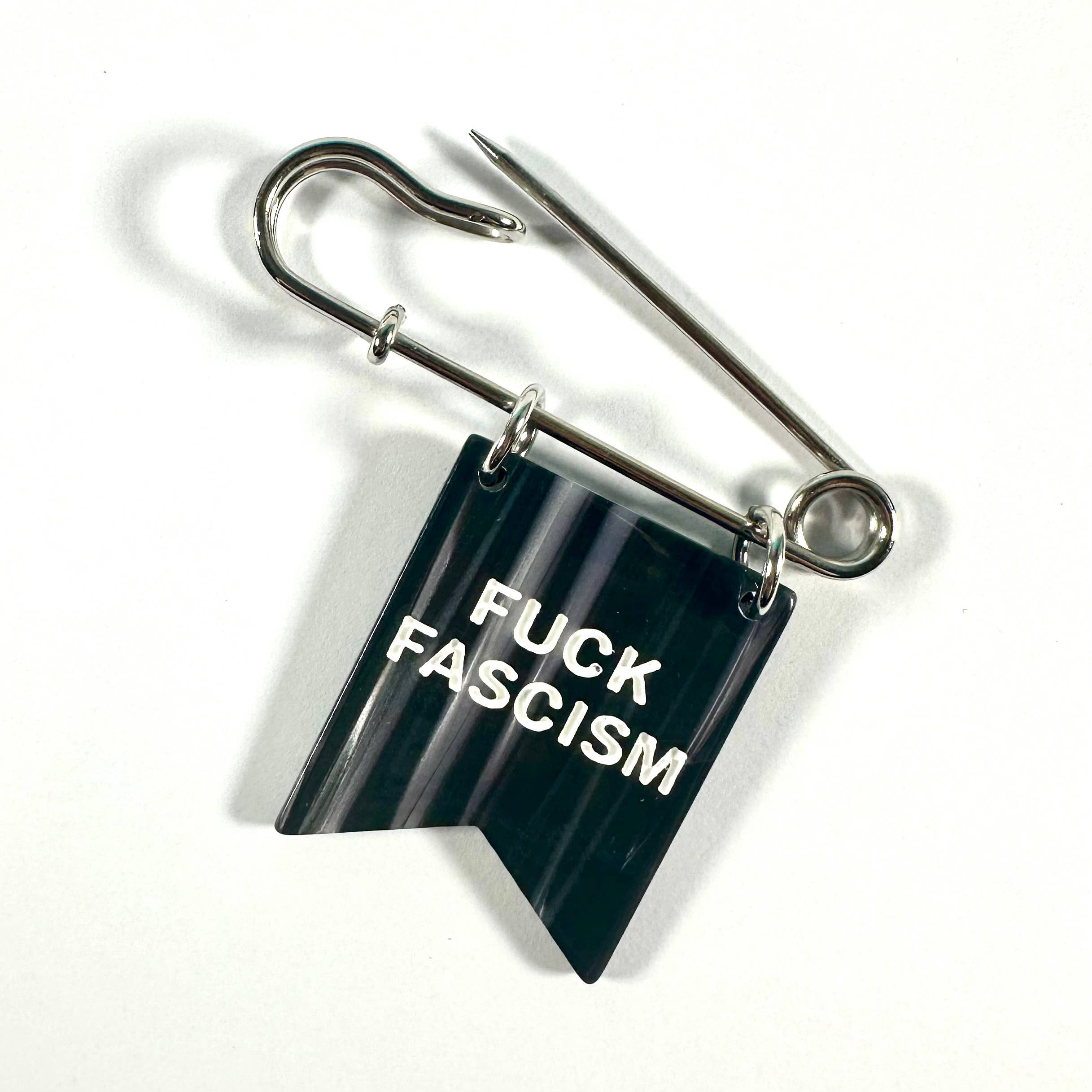 Foolish Fetish - Wholesale Lapel Pin/Button - F*ck Fascism Banner Ribbon Safety Pin0