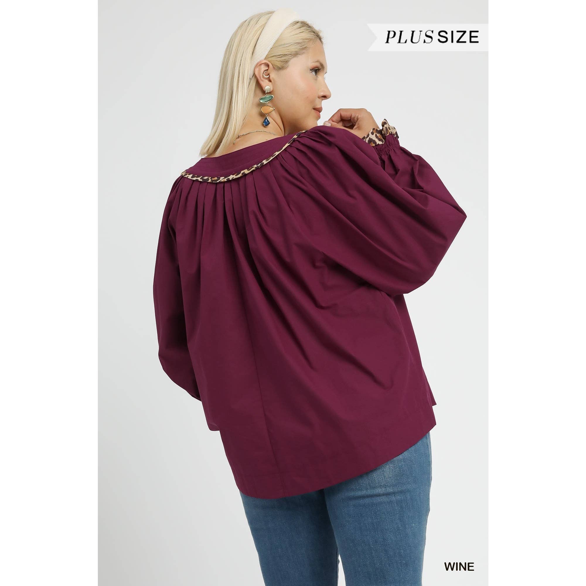 STYLE USA - Wholesale Shirt - Women's -  PLUS Leopard Trim Blouse7