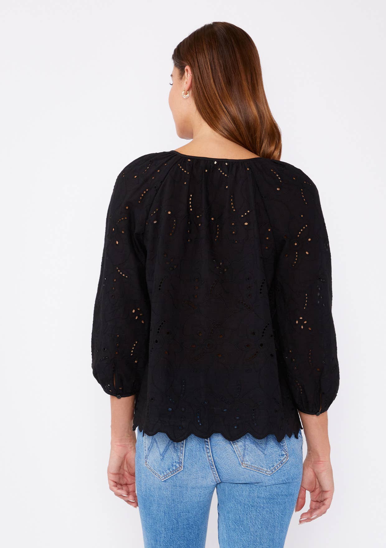 Lovestitch - Wholesale Blouse - Women's - Raglan Long Sleeve Blouse with Floral Eyelet Details2