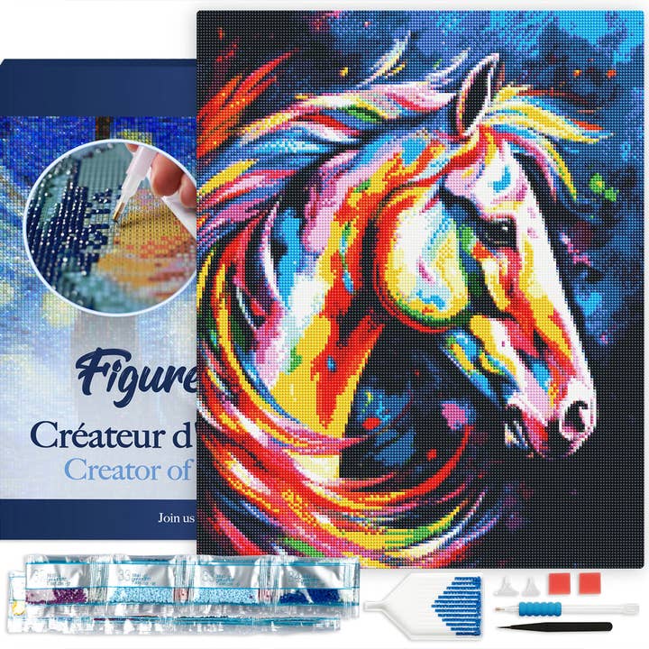 Peinture au diamant - Animal coloré - Encadré par un cheval pour la vente par Figured'Art