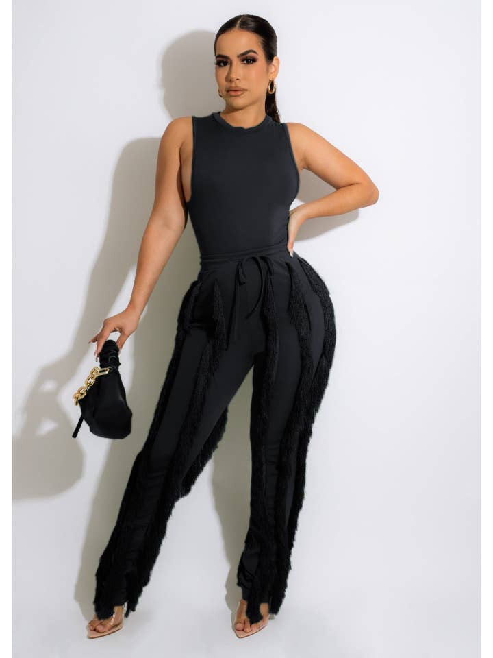MB Fashion Wholesale - Wholesale Top & Pant Set (NOT Loungewear) - Women's - MB FASHION Sleeveless Fringe Tank Top and Pants Set 220LY18