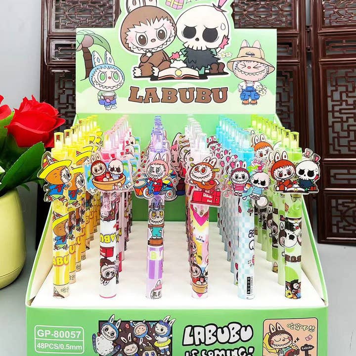 Cute monster black gel pen with acrylic patch-48unit for wholesale by Little Trendy