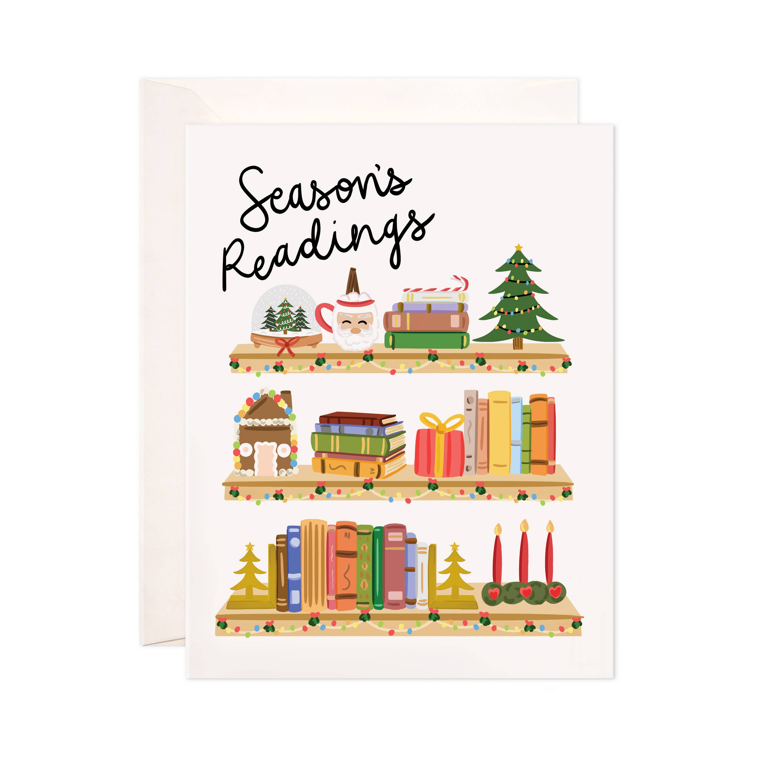 Bloomwolf Studio - Wholesale Christmas Card - Season's Readings Greeting Card - Christmas Bookstore Card1