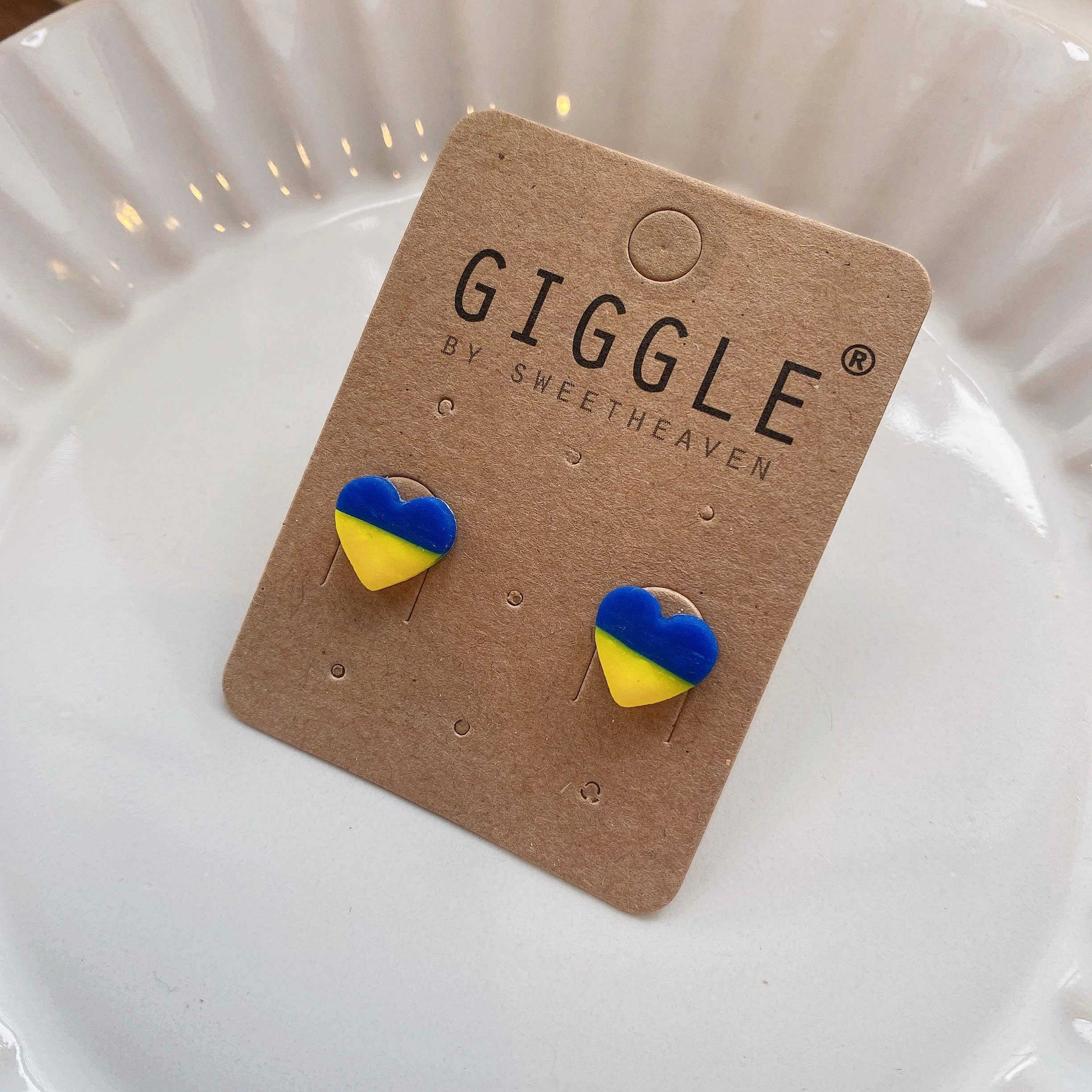 Giggle with Love - Wholesale Stud/Post Earrings - Ukraine Clay Heart Studs, Ukraine Fundraiser, Ukraine Flag Stud Earrings, Stand With Ukraine, Ukraine Flag Studs, Support Ukraine Earrings3