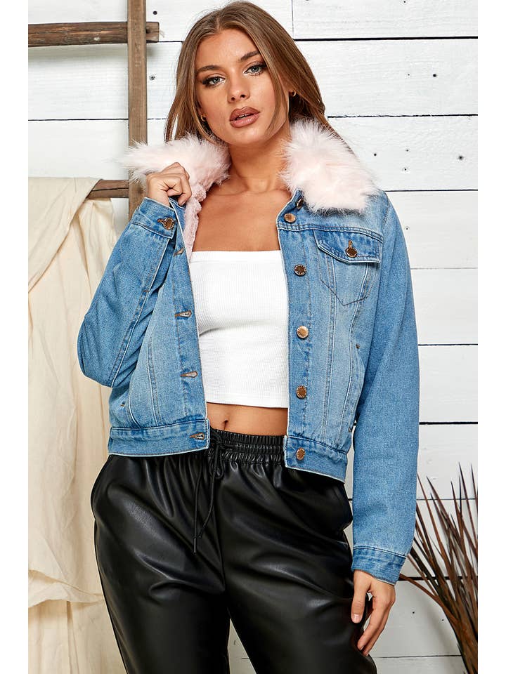 Veracci - Vendita all'ingrosso Giacca di jeans - Donna - Giacca di jeans da donna con colletto in pelliccia sintetica rimovibile8