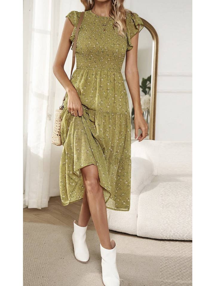 Miss Sparkling - Wholesale Dress - Women's - Floral Print Smocked Dress