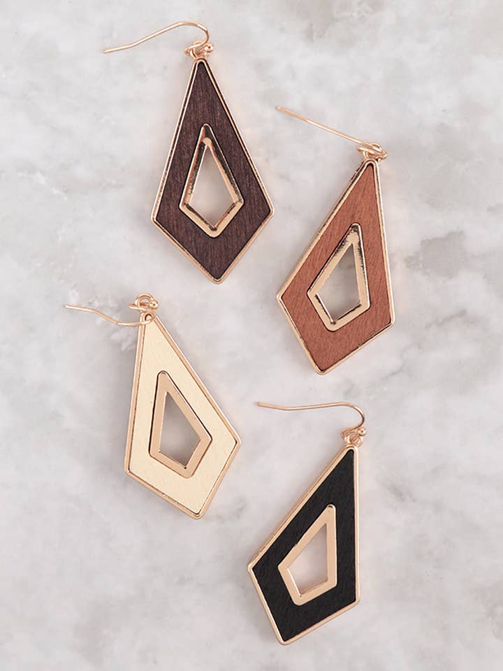 Wood Metal Geometric Shape Earrings for wholesale by MYS Wholesale Inc