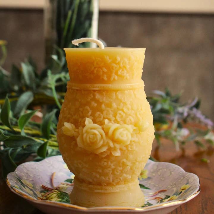 Vela de Pilar de Cera de Abelha em Vaso de Flores por atacado de Bees Light Candles