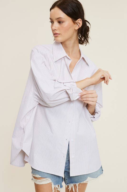 Mimosa - Wholesale Button Down Shirt - Women's - Oversized Striped Long Sleeve Button Down Shirt8