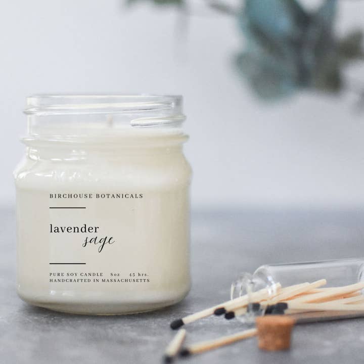 Birchouse Botanicals - Wholesale Jar/Filled Candle - Lavender Sage 8 oz. Soy Candle - Home Decor, Floral Cande1