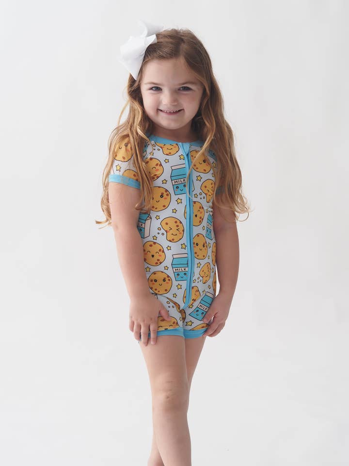 Toast + Jams - Wholesale Jumpsuit - Baby - Blue Milk and Cookie Shorty Romper