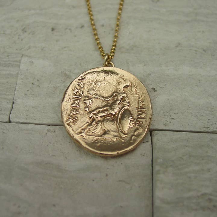 Athena Holding Nike Goddess Of Victory Necklace for wholesale by Vis a Vis Jewelry