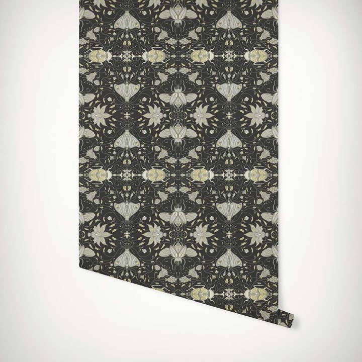 Beetle Nouveau Wallpaper (Dark) for wholesale by Mimi&Bloom