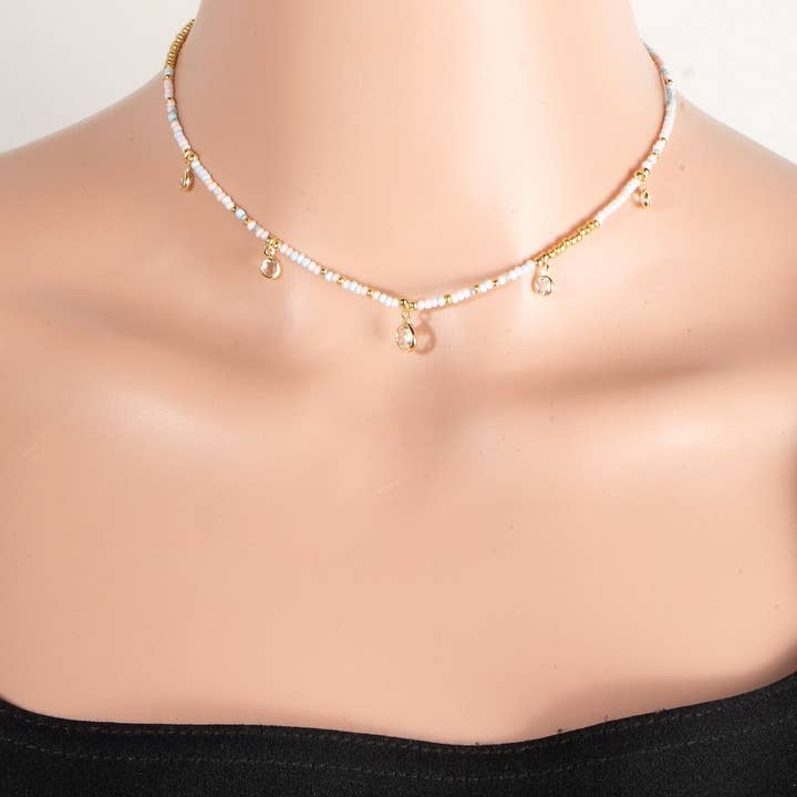 Anarchy Street - Wholesale Pendant/Charm Necklace - Clear Station Gem Charms Seed Beaded Necklace