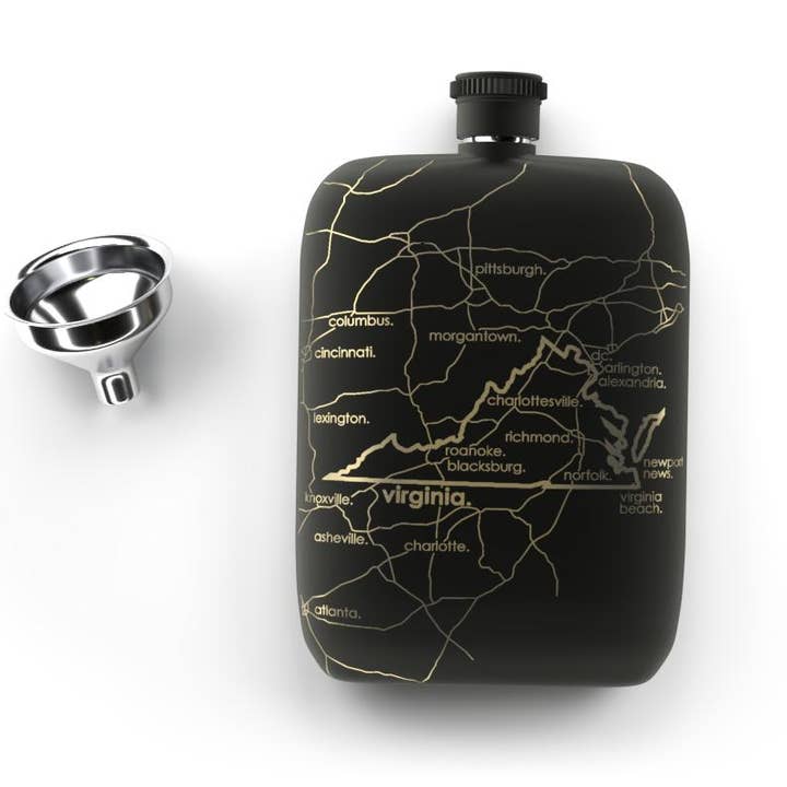 Virginie - Carte de l'État - Flasque de poche avec entonnoir - 180 ml pour la vente par Well Told
