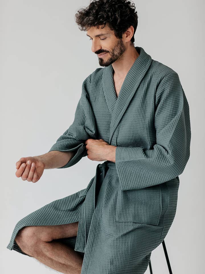 Casilin - Wholesale Robe - Unisex - Waffle Cotton - Sauna Bathrobe - Dark Green4