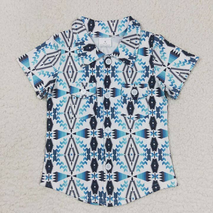 Aier Wholesale - Wholesale Button Down Shirt - Kids - Baby Boys Western Sibling Short Sleeve Buttons Tee Shirts Tops