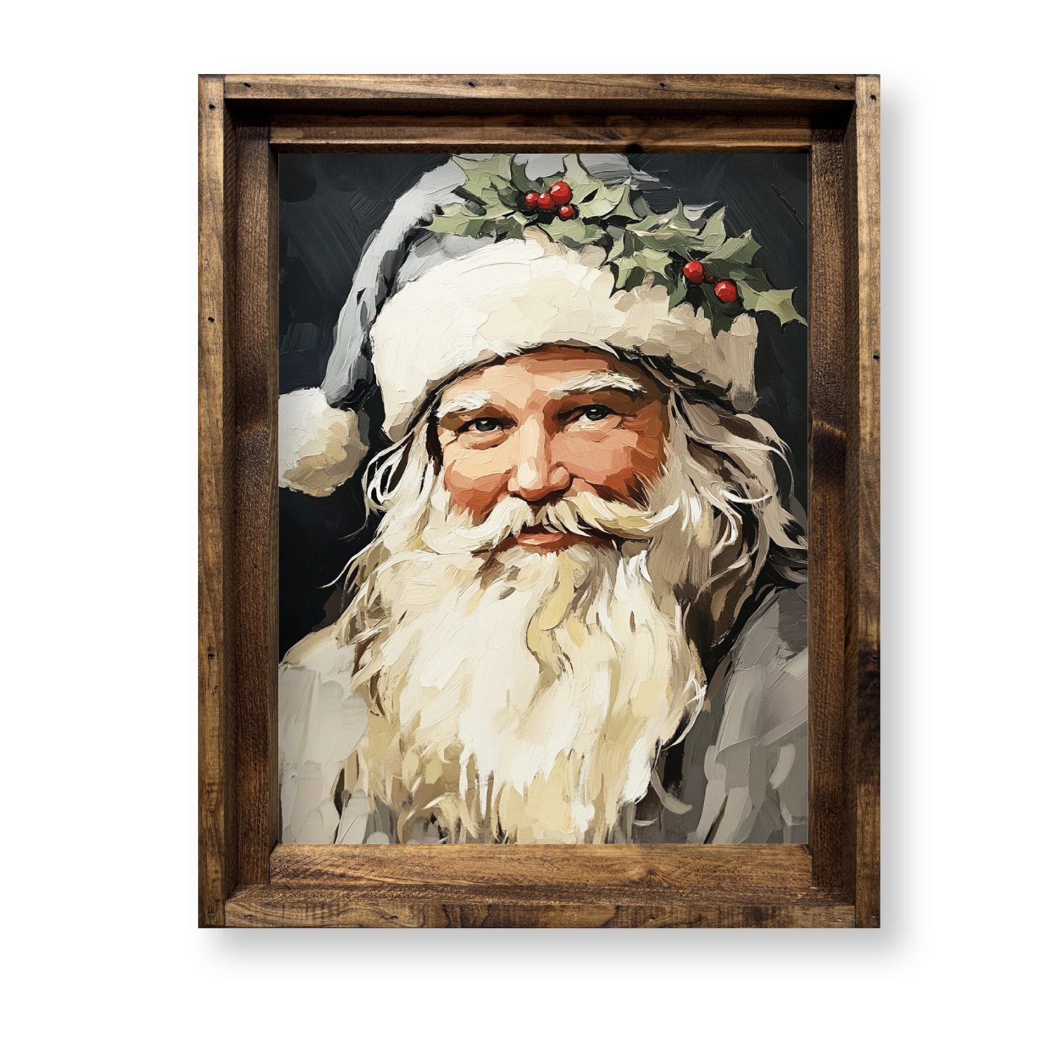 Jarmz Designs - Wholesale Christmas Wall Art - FRAMED CANVAS GRAY AND BLK SANTA VINTAGE SANTA FACE1