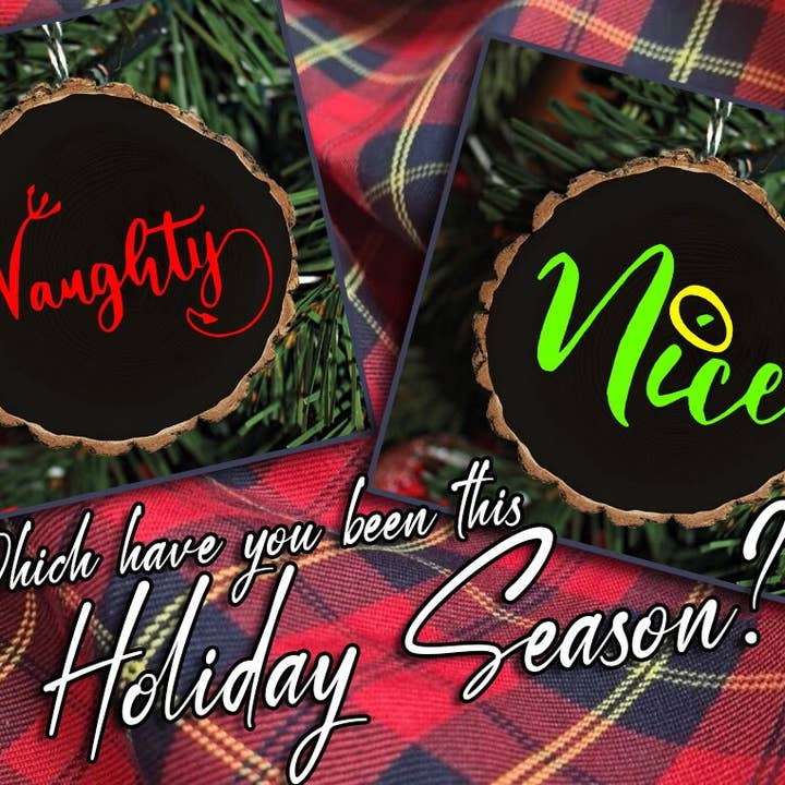 Naughty and Nice Ornaments Tree Hanger Gift for wholesale by Crassy Creations